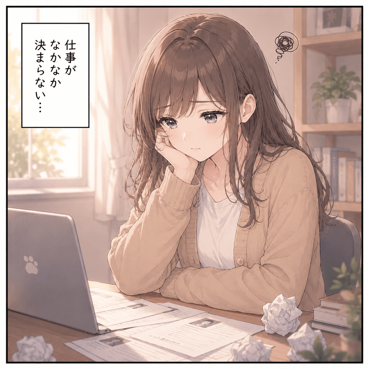 1コマ目:仕事がなかなか決まらず落ち込む若者